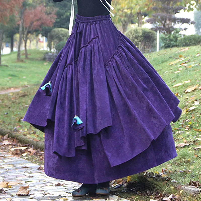 Женская зимняя повседневная черная фиолетовая Вельветовая плиссированная