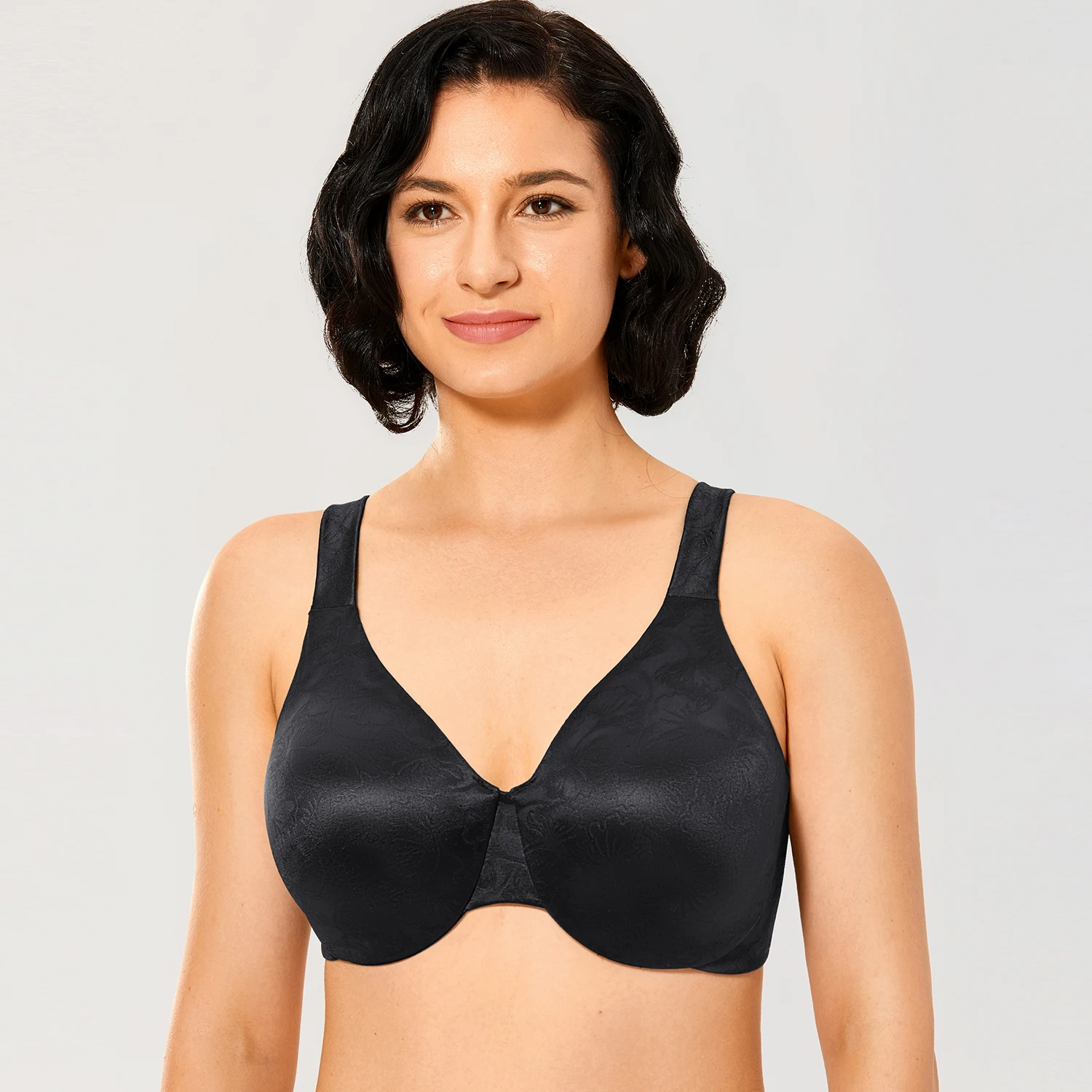 DELIMIRA Women's Seamless Full Coverage Floral Underwire Unpadded Plus Size Minimizer Bra