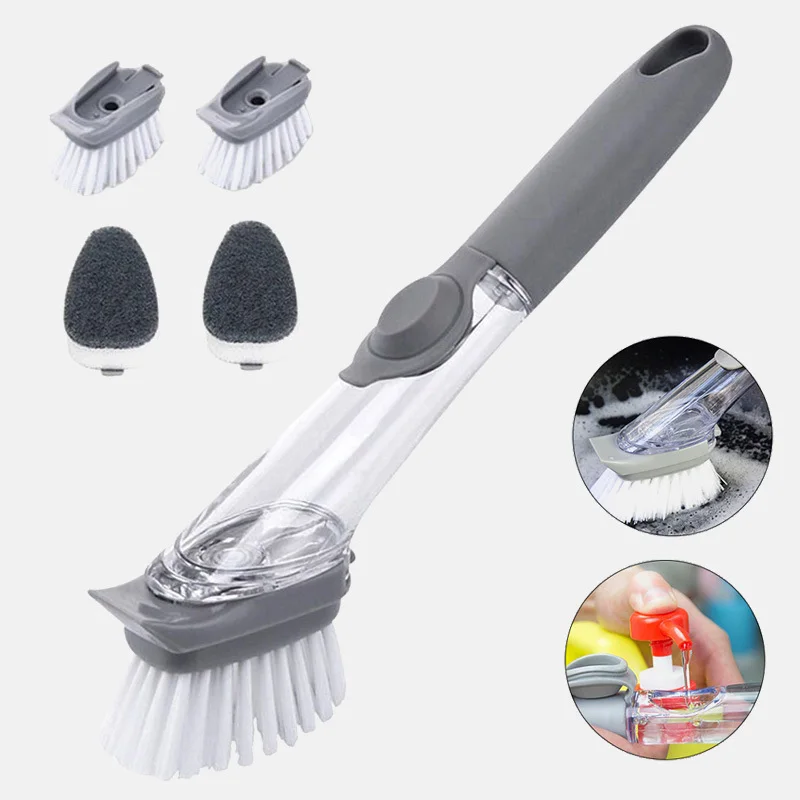 

Plate Washing Brush With Liquid Dispenser Scrubber Multifunctional Kitchen Dish Pot Washing Sponge Lazy Cleaner Household
