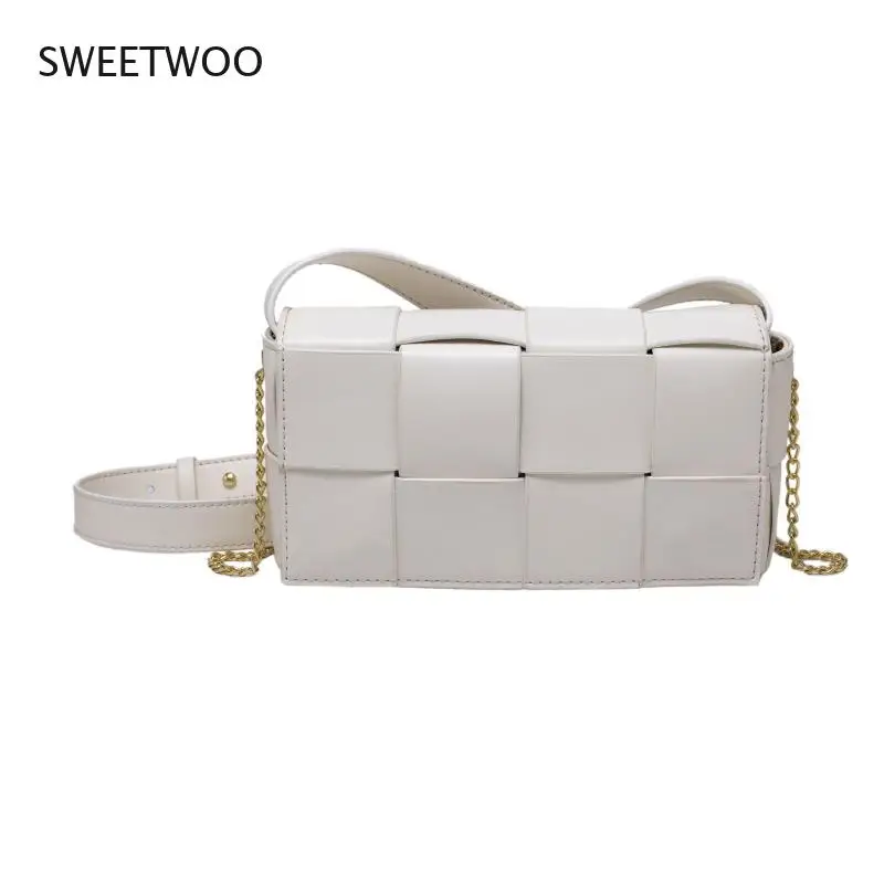 

Pure Color Woven Girl Bag 2021 New Pu Leather Chest Bag Ins Trend Fashion One-Shoulder Elegant Messenger Bag Female