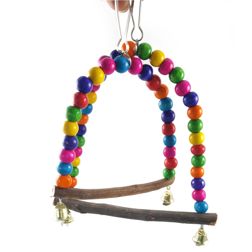 Натуральные Деревянные попугаи качели игрушки птицы цветные бусины товары для