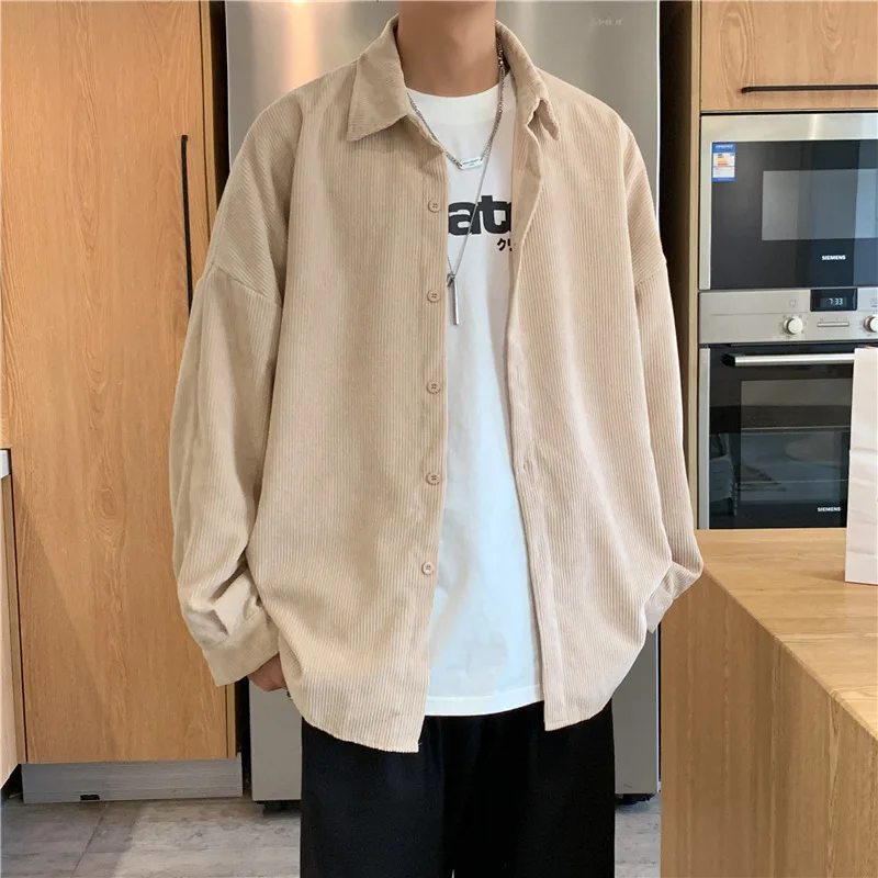 

QIWN Fall Corduroy Shirt Men's Long Sleeve Shirt Loose Shirt Casual Shirt Jacket Men Shirt Button Down Shirts for Men
