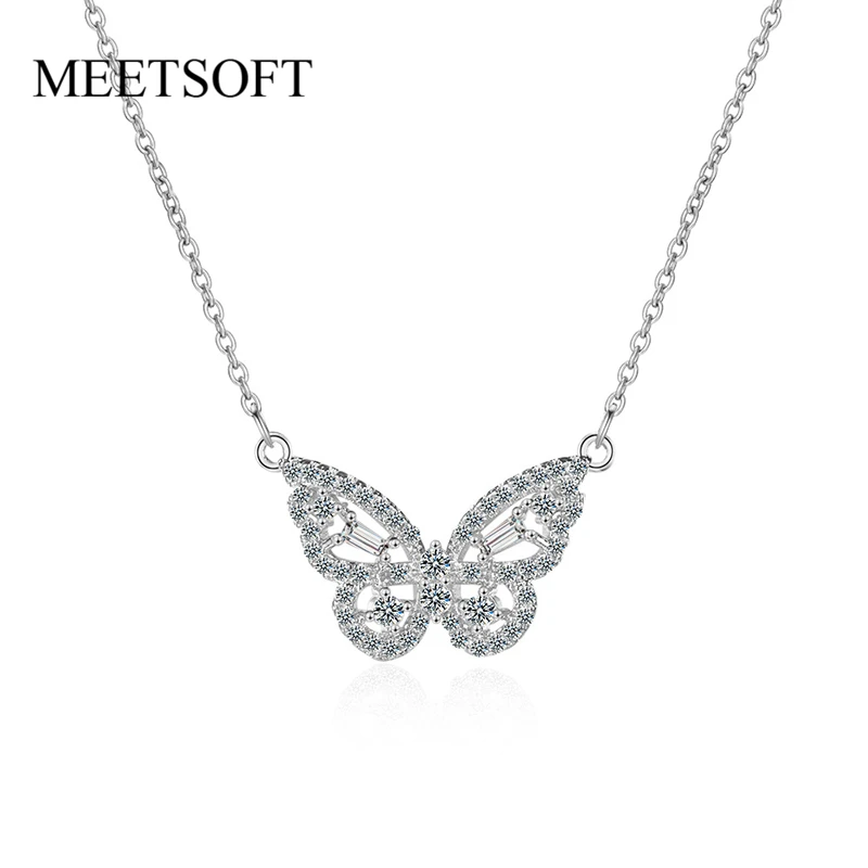 

MEETSOFT Trendy 925 Sterling Silver Butterfly Zircon Chokers Necklace for Women Lovely Fine Jewelry Fashion Charm Drop Shipping