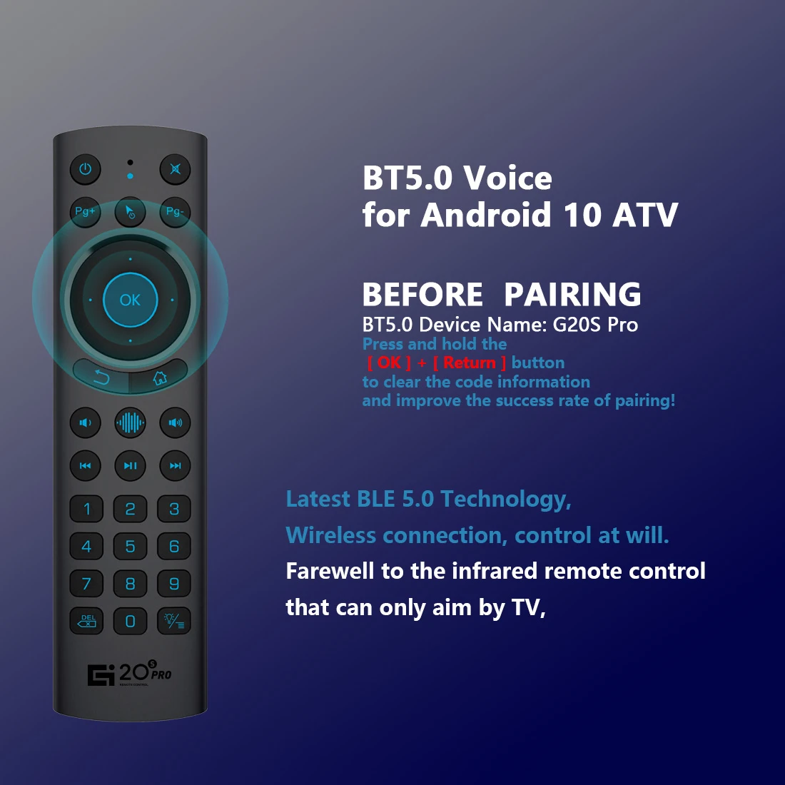 5 шт./лот G20BTS Plus 2 4G BT5.0 с подсветкой Smart Air Mouse гироскоп голосовой ИК-обучения