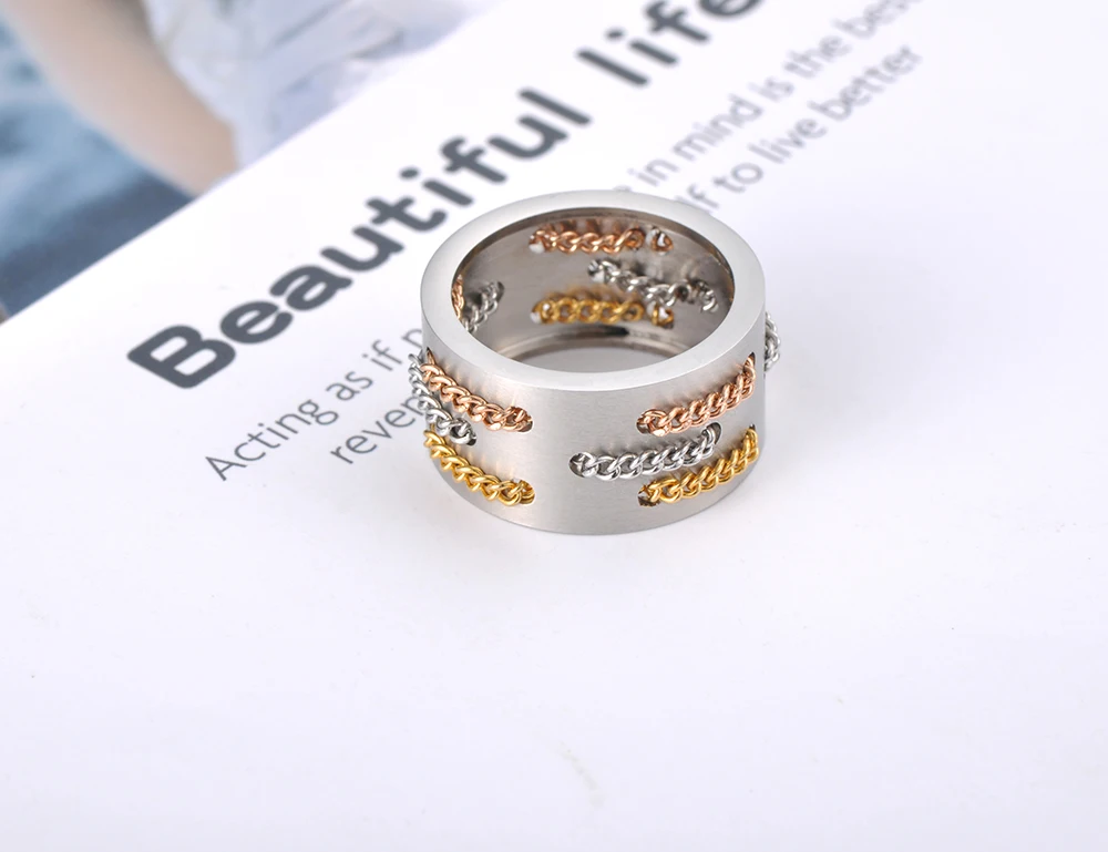 Lokaer Original Design Hiphop/Rock Chain Party Rings Jewelry For Women Men Trendy Titanium Stainless Steel Hyperbole Ring R19095 | Украшения