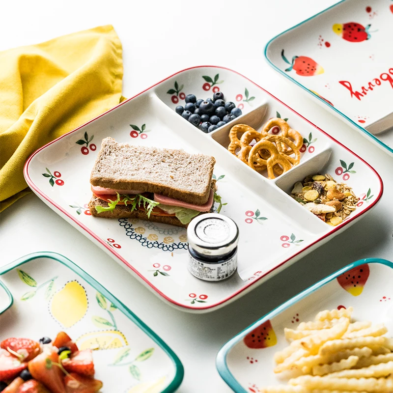 

Ceramic Dumpling Plate Creative with Vinegar Saucer Grid Tray Dipping French Fries Snack Plate Nuts Plate Children's Cute Plates