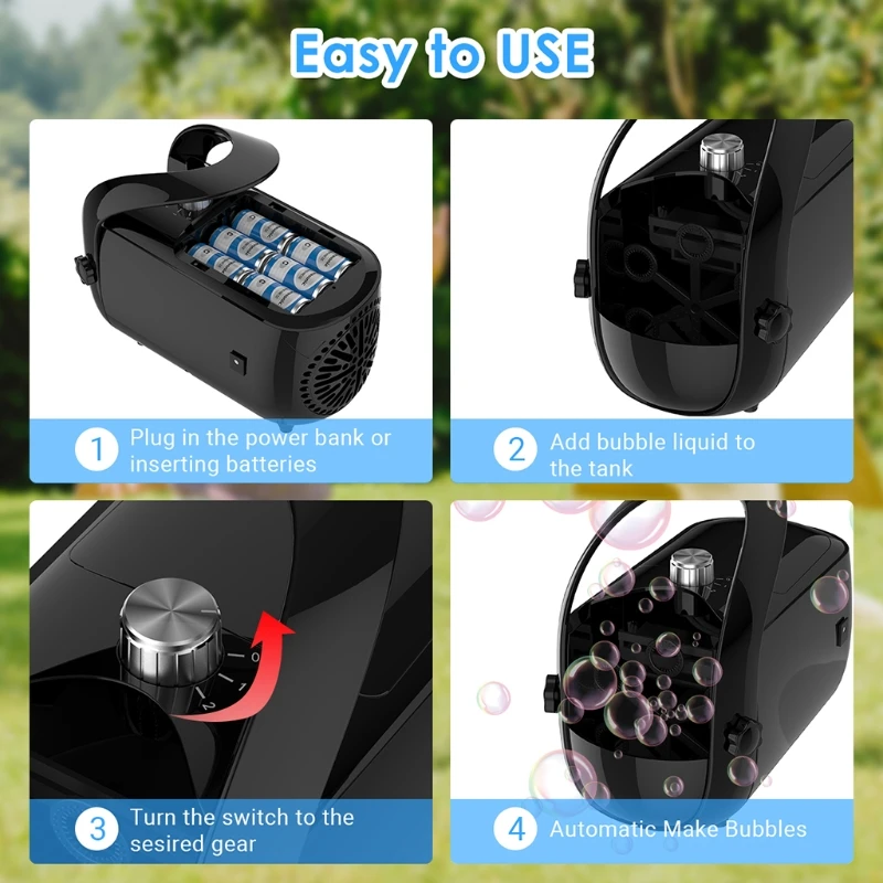 

Black Plug-in Battery Supply Bubble Blowing Maker Interactive Bubble Toy Gift for Kids Outdoor Water Toy Bubble Machine