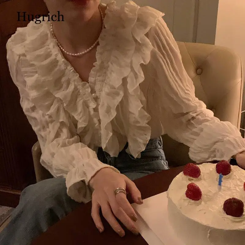 

Модное элегантное платье с v-образным вырезом с длинным рукавом Блузка для женщин оборками рубашка Весенняя повседневная одежда с оборками,...