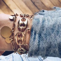 wholesale europ hot selling oversized punk gothic style geometric design chunky gold bracelets 3pc set women jewelry