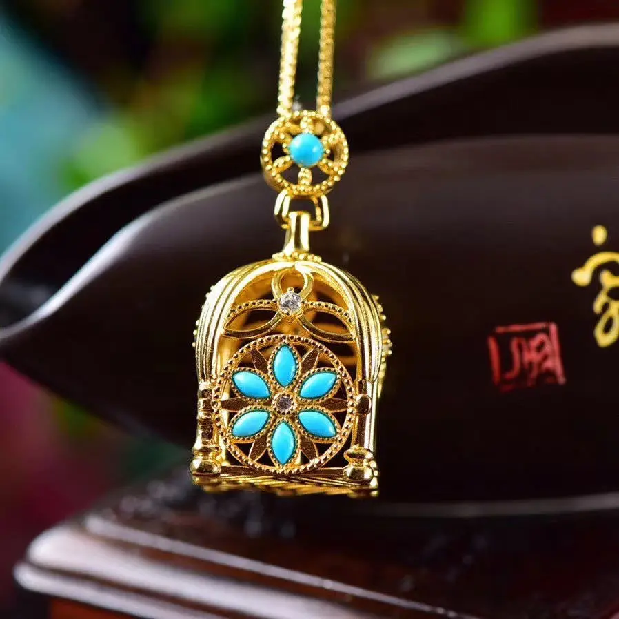 

New silver inlaid cubic zirconia pendant necklace Chinese style retro unique ancient gold craftsmanship women's brand jewelry