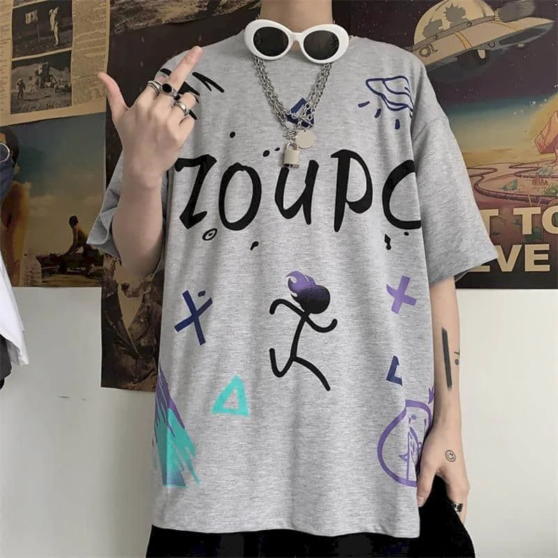 

Уличная одежда, футболка с коротким рукавом для мужчин и женщин, серая летняя футболка в Корейском стиле Харадзюку, бойфренд, ретро топы с пр...