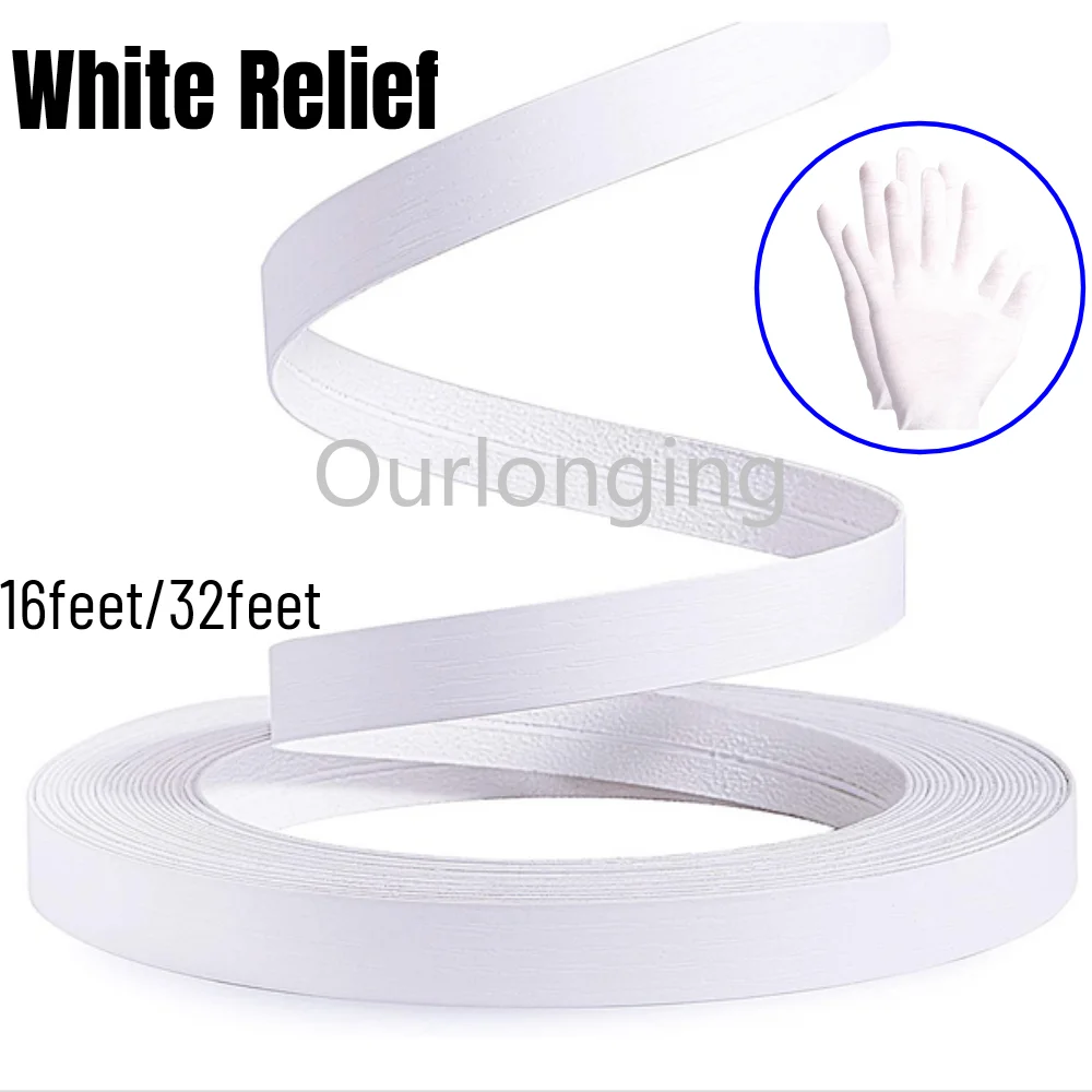 

White Relief Wood Veneer Edge Banding, Preglued Flexible Wood Tape Iron on with Hot Melt for Cabinet Furniture Restoration