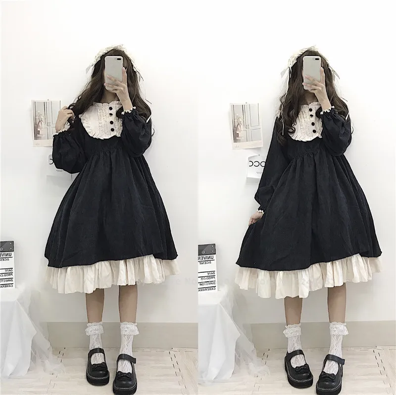 

Gothic Retro Girls Lolita Lace Tea Party Dress Anime Cosplay Women Princess Long Sleeve Dresses Japanese Op Kawaii Sweet Costume