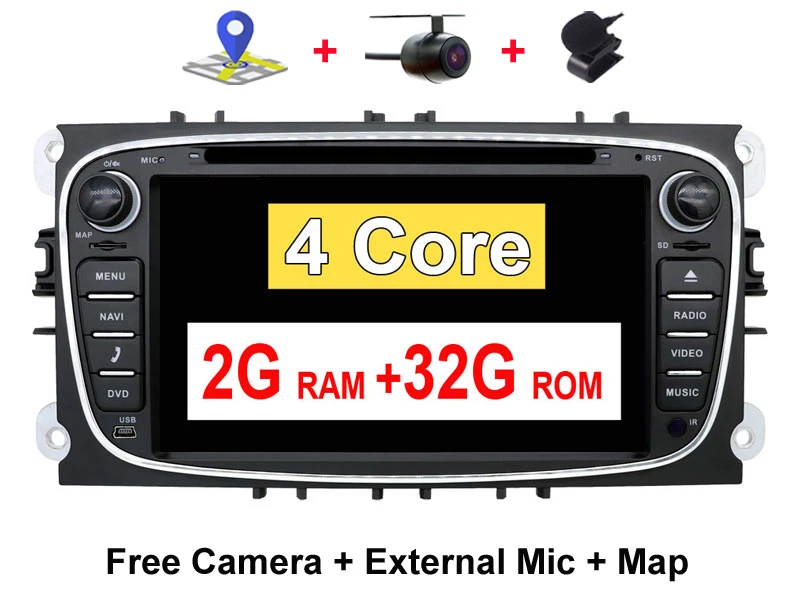 2 din Android 9,0 автомобильный DVD мультимедийный плеер gps Navi для Ford для Focus2 Mondeo Galaxy Wifi Аудио Радио Стерео головное устройство Canbus - Цвет: 4 CORE Black 2G 32G