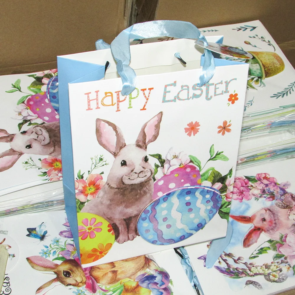 

8pcs/Pack Happy Easter Paper Bag Drawing with Egg and Bunny Gift Bag Easter Decoration Basket Children Picking Eggs in Garden