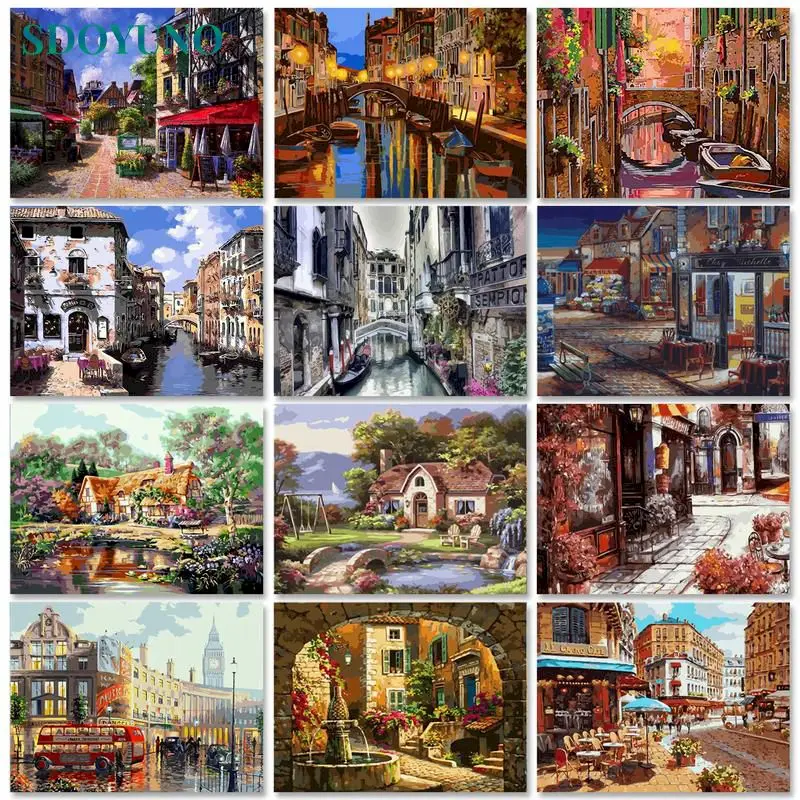 

SDOYUNO 60x75cm Oil Painting By Numbers Street Scenery Paint By Numbers On Canvas Watercolor By Numbers Landscape Home Decor
