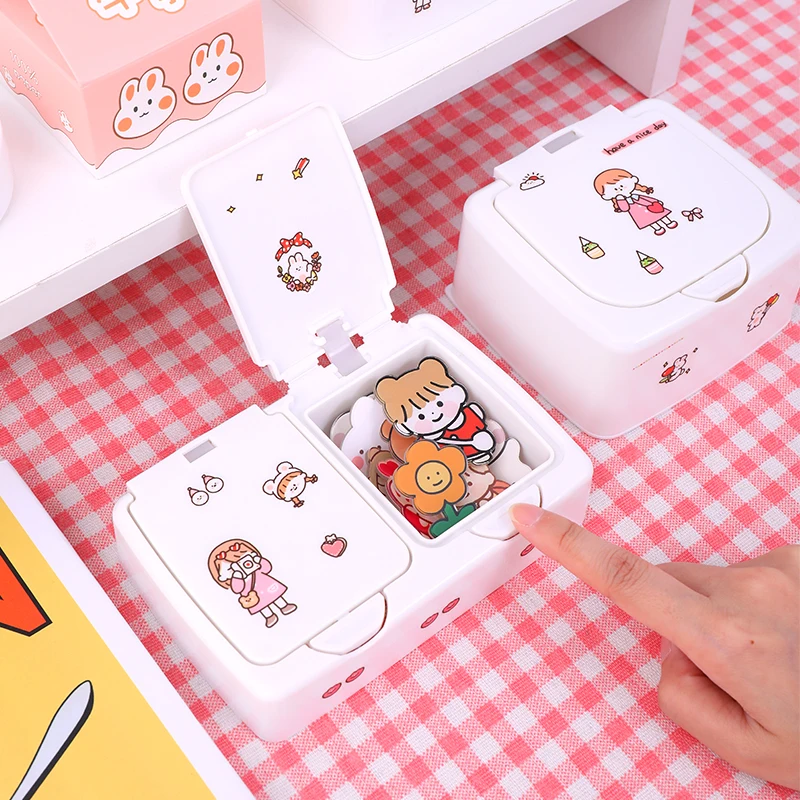 

Button Mini Desktop Cute Storage Box with Lid Sundries Jewlery Storage Box Organizer Kawaii Box Container Storage