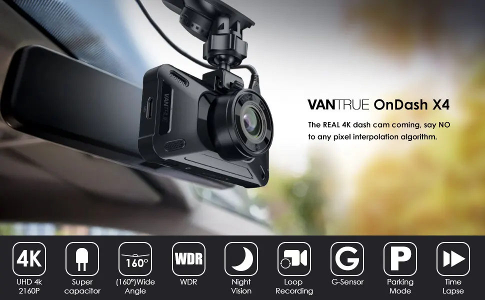 Видеорегистратор VANTRUE X4 4K UHD 3840X2160 P/30fps, супер конденсатор, Автомобильный видеорегистратор, 3 дюйма, ЖК-дисплей, Автомобильный видеорегистратор с режимом парковки 24H