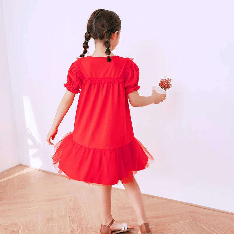 Summer Girls Princess Dress Kids Mesh Patchwork Dresses Children Cute Red Party Frocks Big Girl Vestidos 4 6 8 10 12 | Детская одежда и