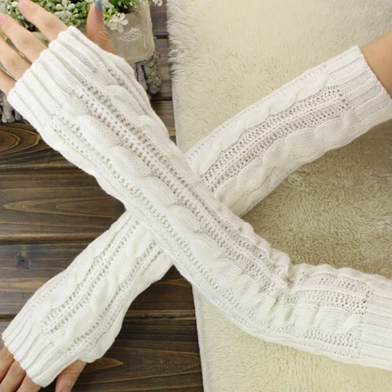

New 1 Pair Knit Gloves Autumn Winter Fashion Women Arm Wrist Sleeve Hand Warmer Girls Long Half Black Mittens Fingerless Gloves