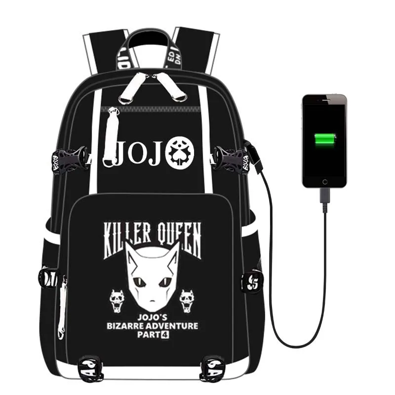 Рюкзак JoJo Adventure, рюкзак, дорожная школьная сумка, рюкзак, сумка для книг, USB порт, Черная передняя молния для мужчин, подростков, студентов