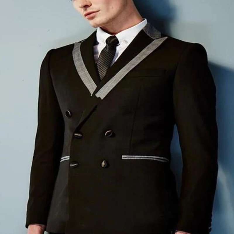 

2022 New Arrival Men's Black Suits 2 Pieces Slim Fit Custom Made Closure Collar Double Breasted Bridegroom Wedding Wear Tuxedos