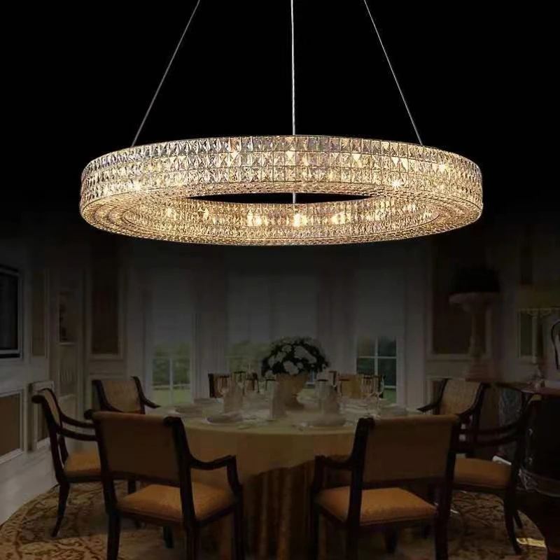 

NEW Modern Crystal Chandelier Ring Light LED Vintage American Stainless Steel Pendant Lights.Pendant Lamp For Dinning Room Foyer