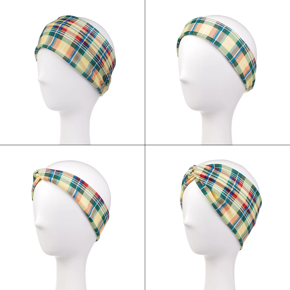 

2020 New Plaid Hair Bands for Women Girls Vintage Print Cross Knot Headbands Turban Bandage Halloween Christmas Hair Accessories