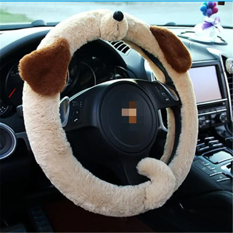 

Beagle Car Steering Wheel Cover Cute Winter Plush Handle Gloves Creative Antifreeze Hand