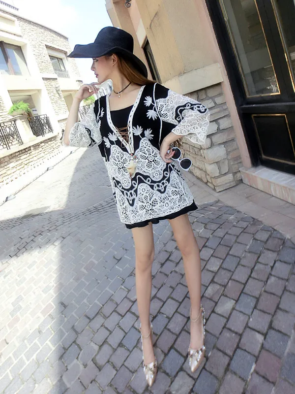 Женский топ с вырезами Camisa Mujer черная блузка осенне-летняя корейская мода