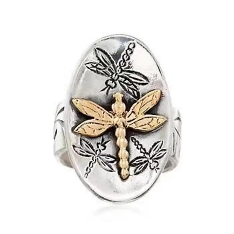 

Vintage Dragonfly Wedding Rings for Women 2021 New Arrivals Simple Metal Women's Ring Two-tone Gold Plated Female Jewelry Gifts