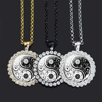 fashion black and white yin yang necklace rhinestone silver color gold black pendant tai chi jewelry for women men