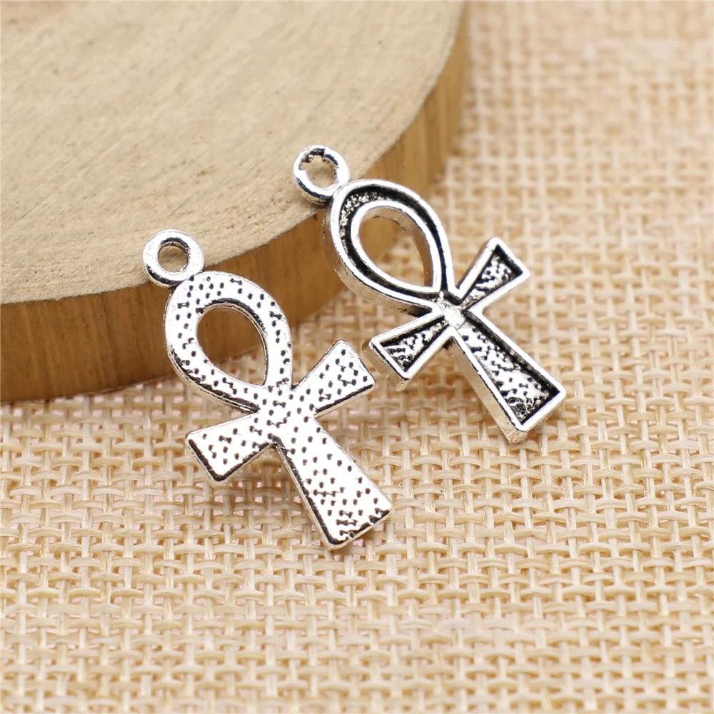 

free shipping 43pcs 25x14mm antique silver Ankh Cross charms diy retro jewelry fit Earring keychain hair card pendant