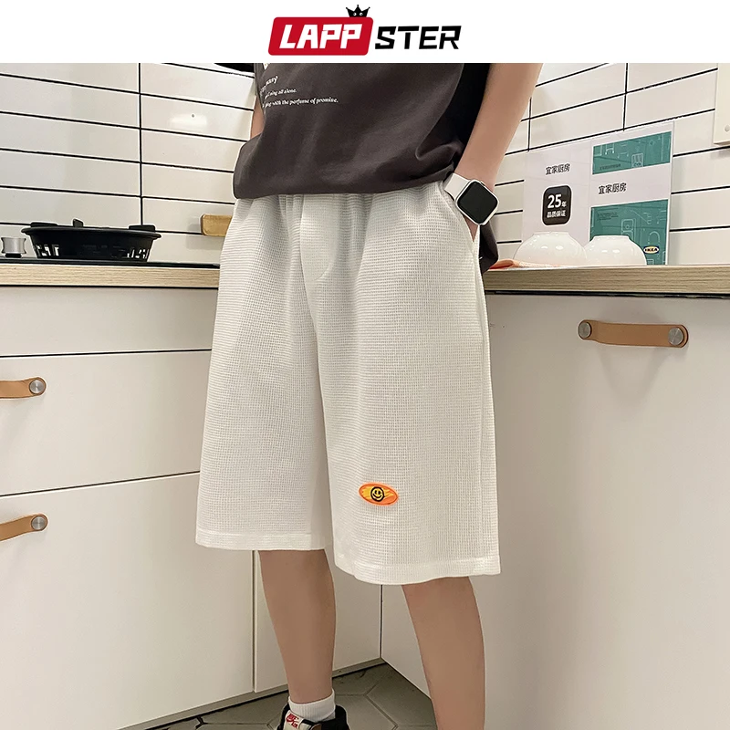

LAPPSTER Men Solid Harajuku Causal Basketball Shorts 2022 Summer Mens Japanese Streetwear Vintage Sweat Shorts Male Kpop Shorts