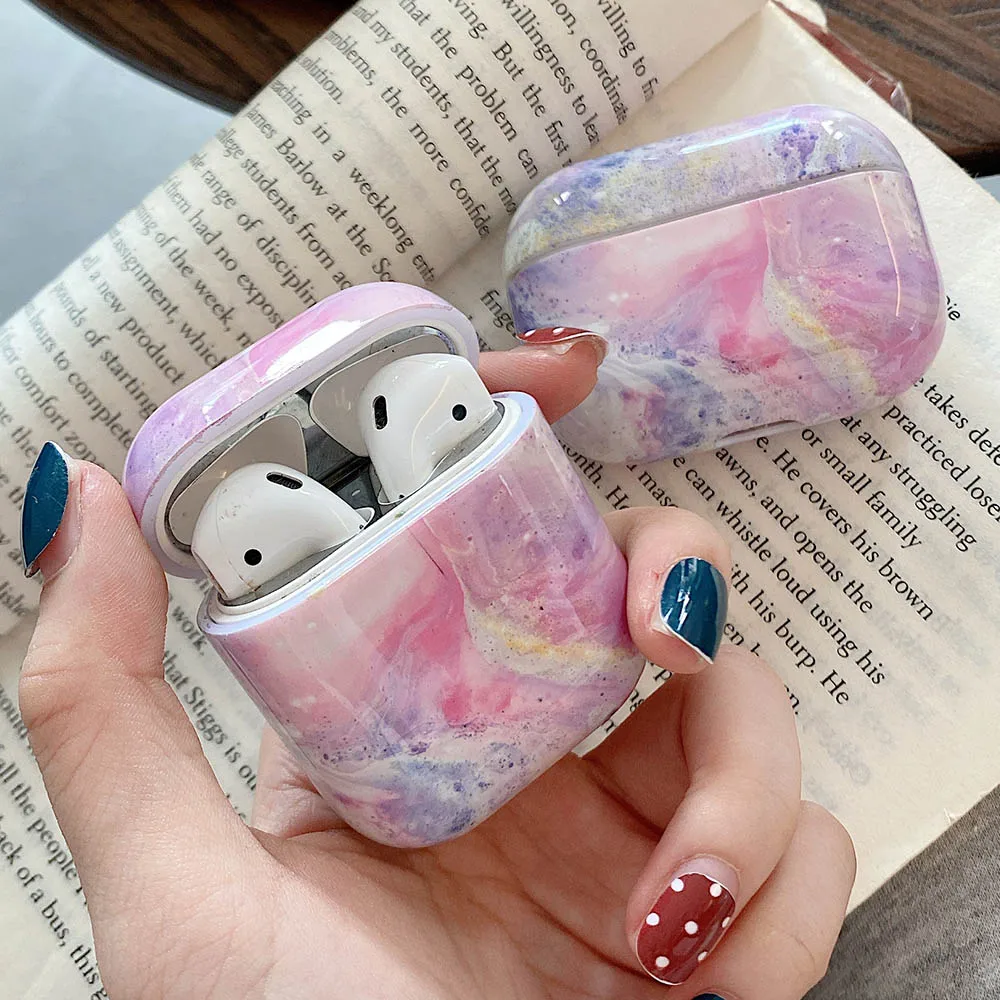 Чехол для наушников AirPods Pro 2 Luxury Marble Hard PC Glossy Bluetooth Wireless Charging Box Cover для AirPods 1 3 Air Pods.