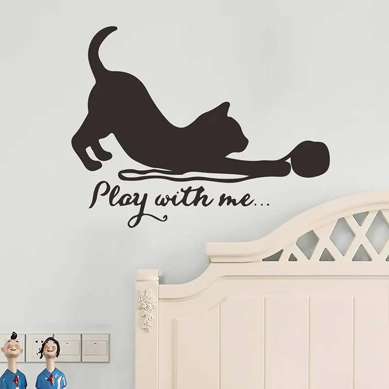 

Play with Me Kitten Wall Decals Quote Cats Vinyl Sticker Creative Removable Art Wall Stickers Kids Bedroom Decor