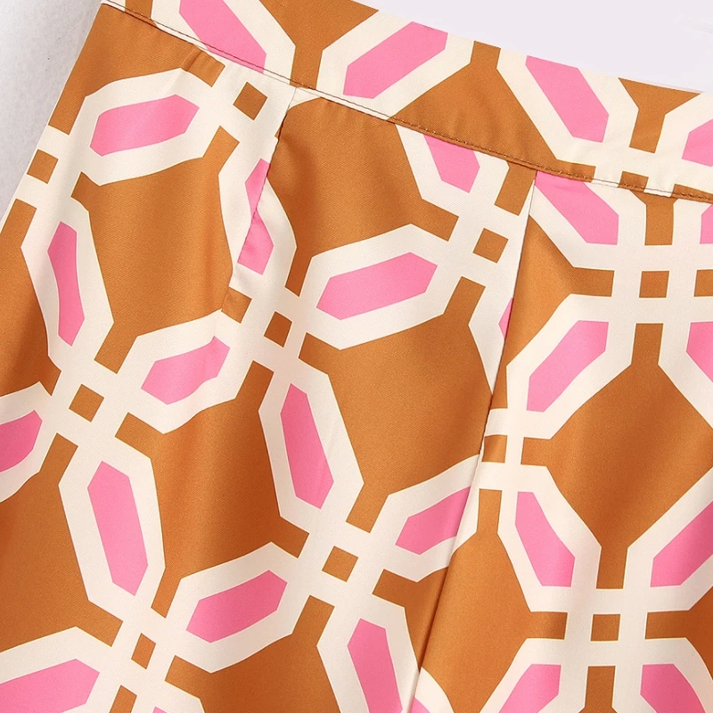 

Women Popular Colorful Geometric Print Straight Pants Leisure Zipper Trousers Office Lady Wear Casual Slim Chic Pants PDG1983