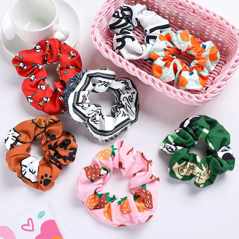 

New Women Printing Cartoon Fresh Fruit large Intestine Circle Hair Bands Girls Sweet Horsetail Headband Fashion Hair Accessories