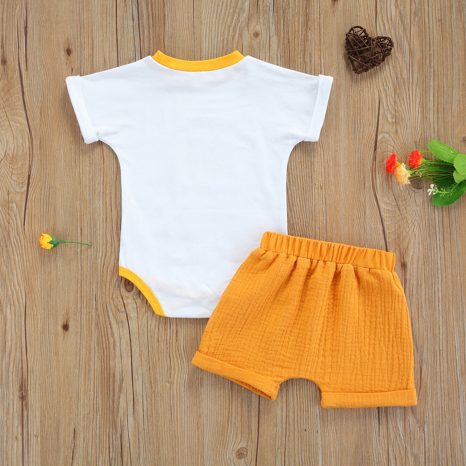 

2021-04-20 Lioraitiin 2Pcs Set 0-24M Infant Baby Boy Girl Summer Clothing Short Sleeve Sun Printed Romper Top Solid Shorts