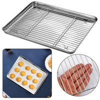stainless steel baking tray with removable cooling rack non stick chips basket baking pan sheet grill mesh kitchen tool bbq tray