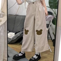 japanese kawaii women soft girl pants korean teen girls loose thin cartoon bear embroidery pants wild casual female cute pants