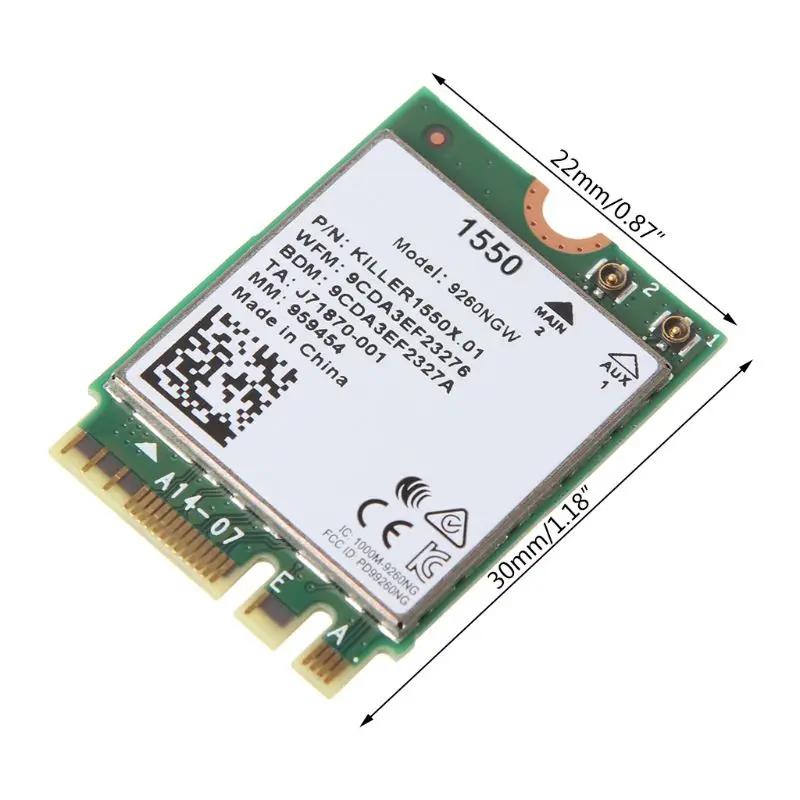 

For Killer 1550 In-tel 9260 9260NGW NGFF 1730Mbps Wireless WiFi Net-work Card 7XED