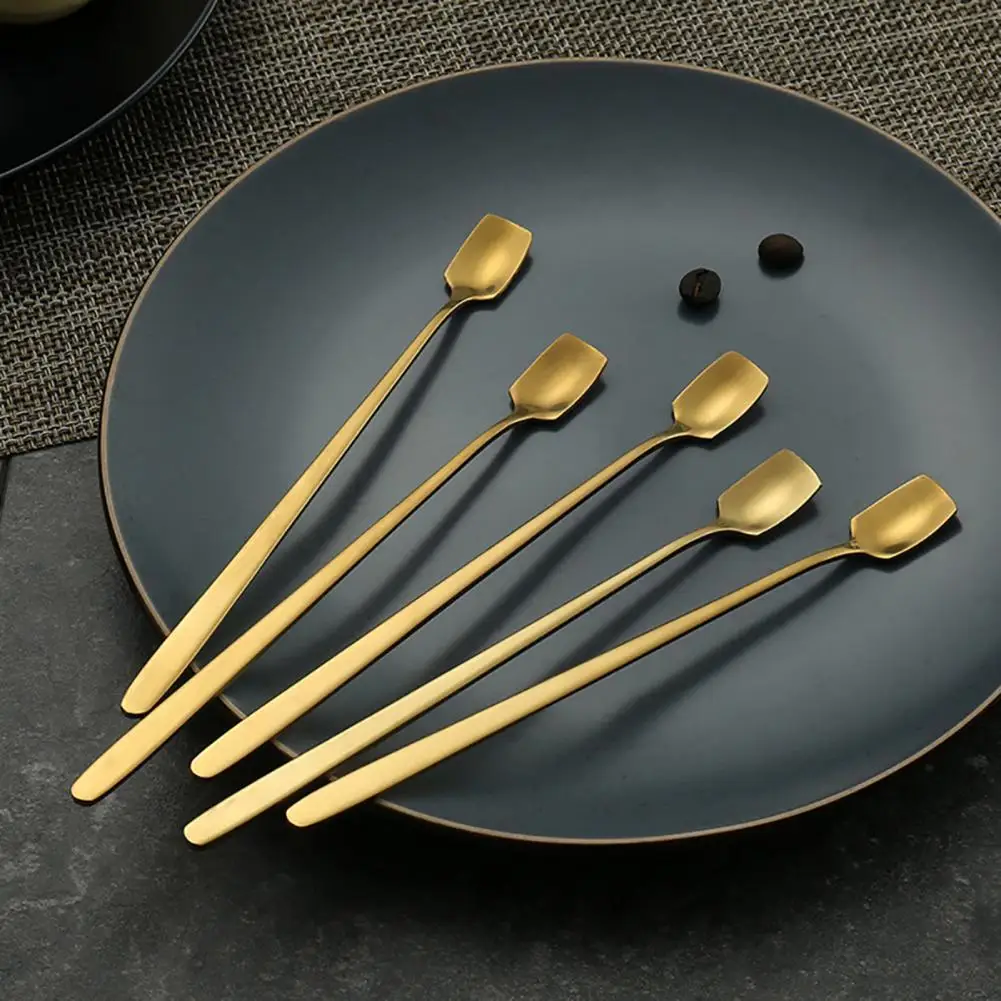 

Classic Style Gold Color Square Head Stainless Steel Medicine Coffee Milk Powder Brewing Stirring Spoon Tool Dinner Tableware