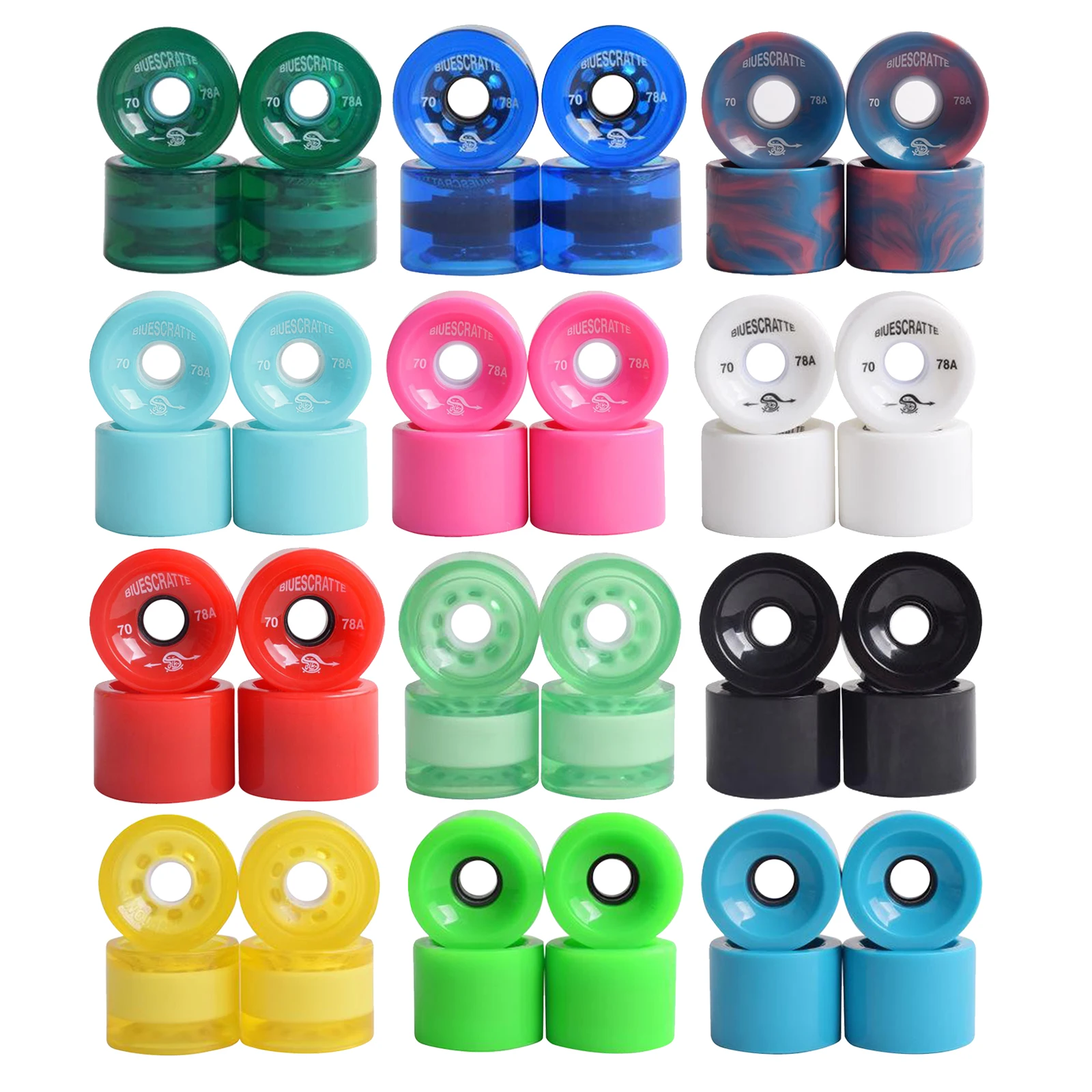 4pcs/Pack 70mm Longboard PU Wheel Replacement Skateboard 78A Hardness Wheels Cruising Wheel ABEC-9 Bearings Outer Cover