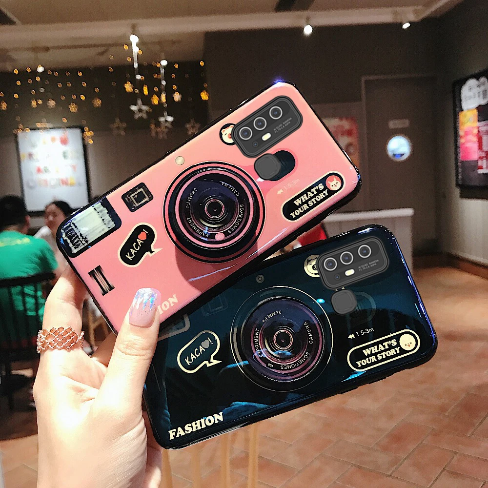 For VIVO X50 X30 Pro Retro Blue Light Case 3D Camera Phone Z6 S6 S5 Silicone Soft TPU Stand Holder Back Cover |