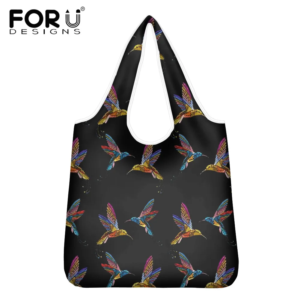 

FORUDESIGNS 3D Hummingbird Pattern Ladies Casual Shopping Bags Eco-friendly Handbag Female Foldable Tote Bags Shopping Bags