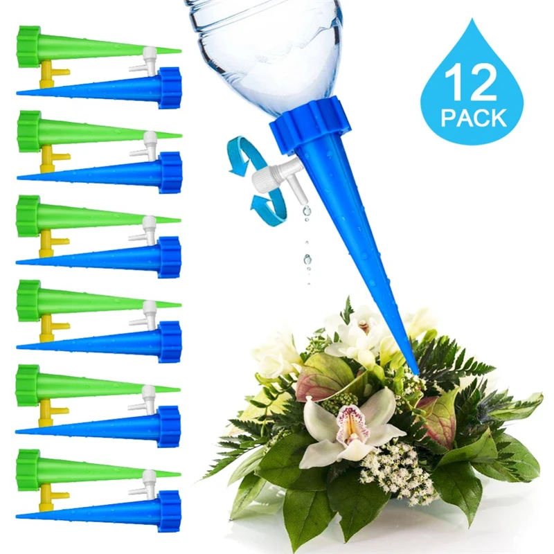 

12PCS Garden Drip Irrigation Auto Cone Watering Seepage Spike Plant Valve Waterers Adjustable Bottle Irrigation Sprinkler Set