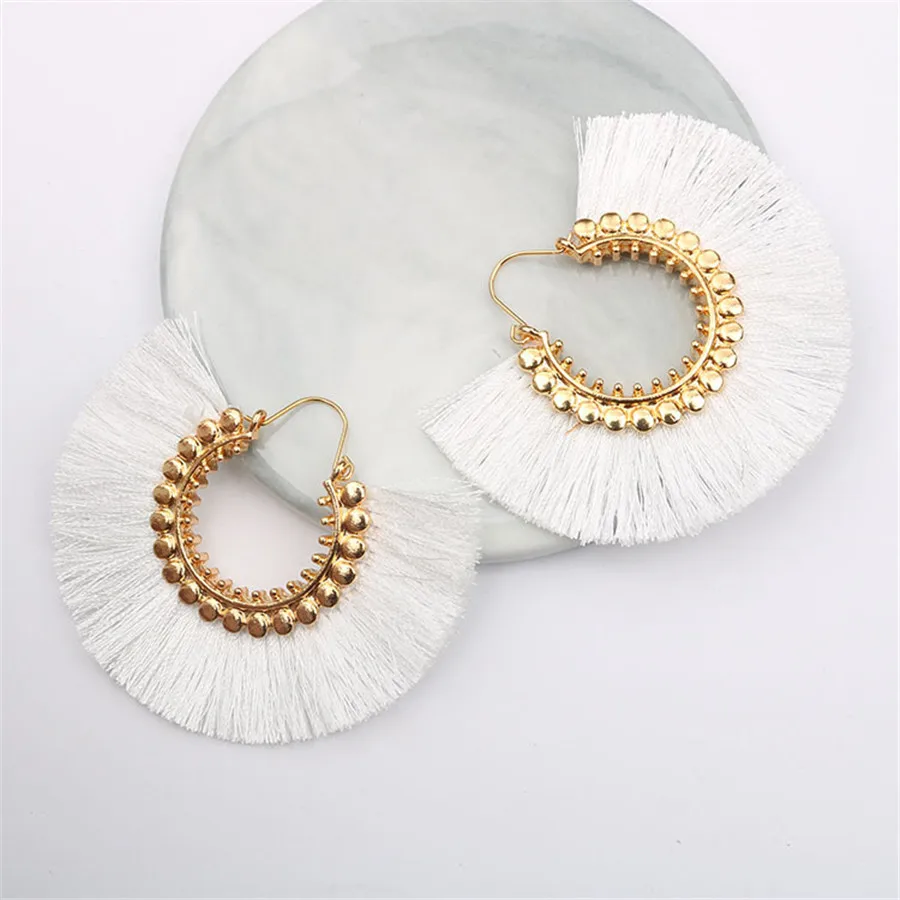 Женские этнические богемные серьги с кисточками круглые висячие бахромой из