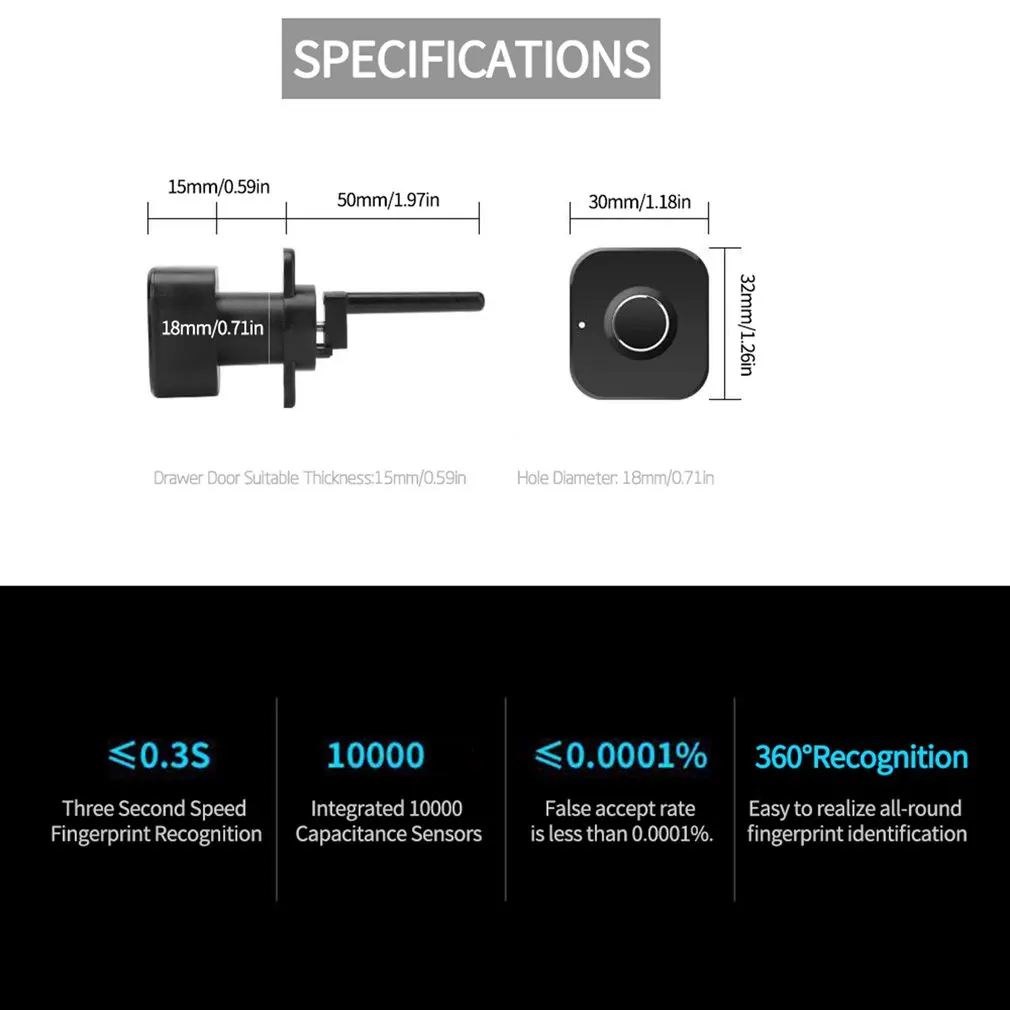 

BP01 Pure Fingerprint Unlock Smart Lock Drawer Door Lock Sensor Wardrobe Locker Ultra-long Standby Power Saving