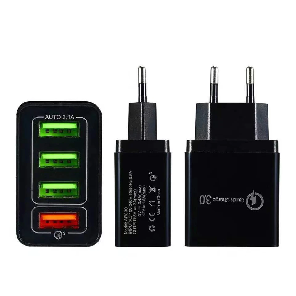 Универсальное зарядное устройство для смартфона с 4 USB портами и поддержкой